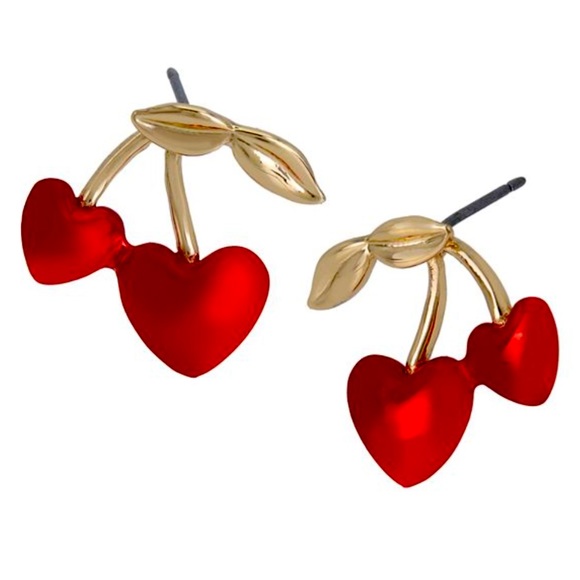 New Betsey Johnson Cherry Heart Drop Earrings - Picture 1 of 10